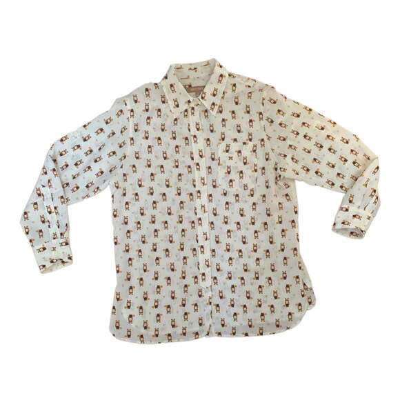 Ellen Tracy fox print button up shirt womens small animal cute print - Picture 1 of 6